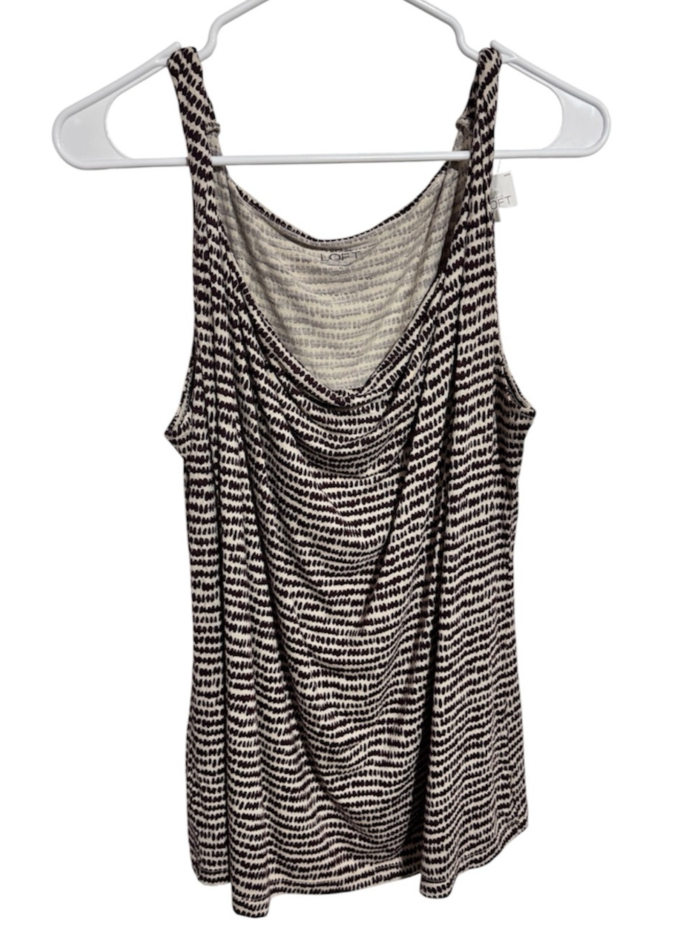 LOFT Cowl-Neck Tank Top, Eggplant, Print, Rayon, Size XL, NWT